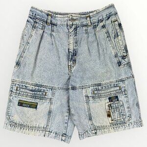 Vintage Jordache Mens Baggy Acid Stone Wash Cargo Skater Denim Jean Shorts